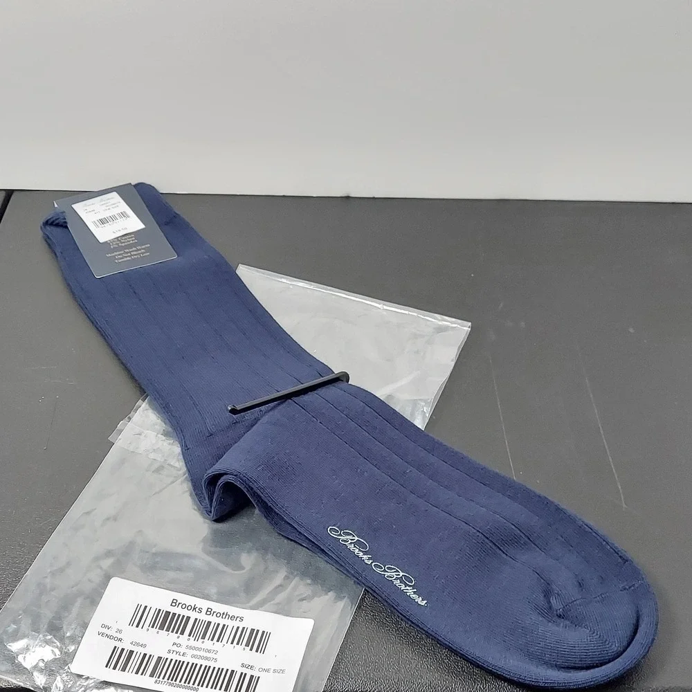 Brooks Brothers Dress Socks Mens One Size Blue Ribbed Cotton Nylon‎ Stretch